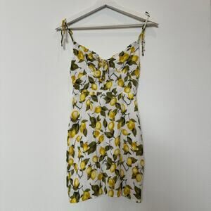Skylar + Madison lemon yellow print self tie dress small